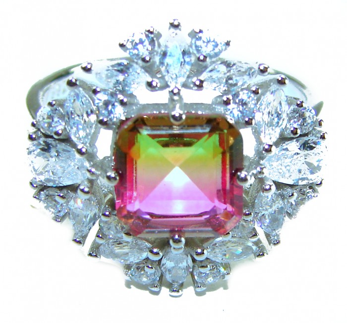 4.8 carat Brazilian Tourmaline .925 Sterling Silver Perfectly handcrafted Ring s. 8 1/4 - Close-up of a 4.8 carat Brazilian Tourmaline ring in sterling silver.