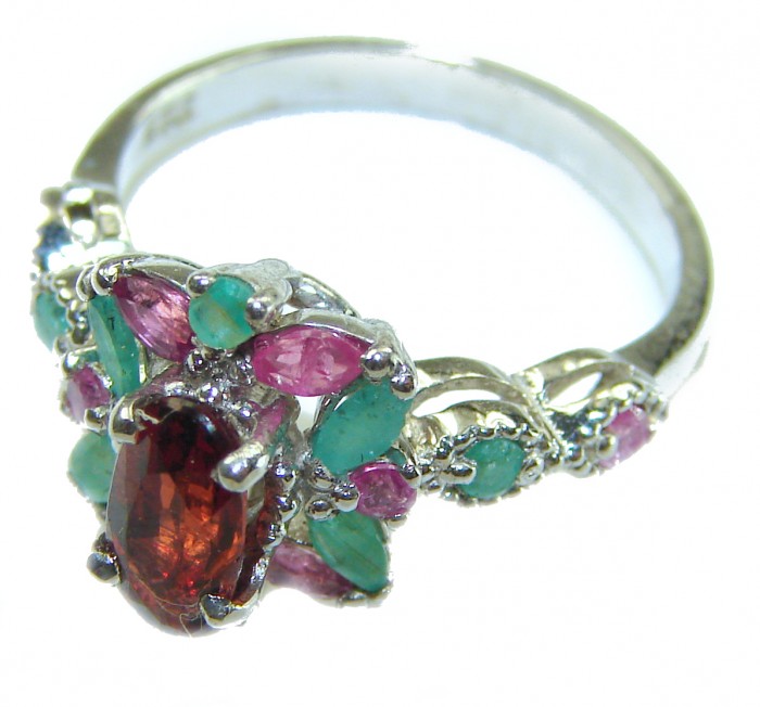Rachel 4.5 carat oval cut Red Garnet .925 Sterling Silver handcrafted ring; s. 7 1/4 - Side view of Rachel 4.5 ct oval Garnet ring in .925 sterling silver.