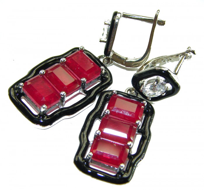 Royalty 5.2 carat Ruby .925 Sterling Silver .925 Sterling Silver Statement earrings - Close-up of Ruby Sterling Silver earrings with clasp detail