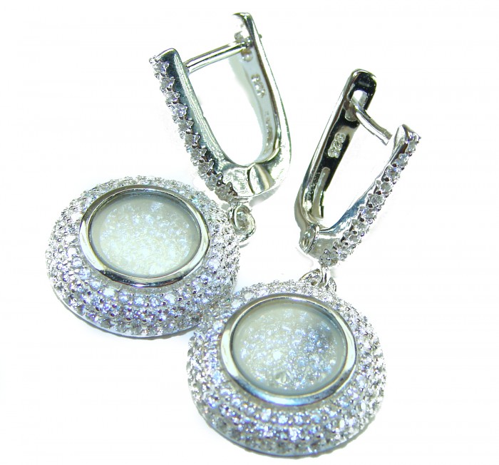 Floating Memories 11.5 carat White Topaz .925 Sterling Silver Handcrafted Statement earrings - Close-up of Floating Memories earrings showcasing stones and clasp detail