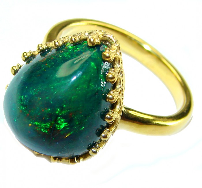 A COSMIC POWER Genuine 15.2 carat Black Opal 18K Gold over .925 Sterling Silver handmade Ring size 8 - photo 1