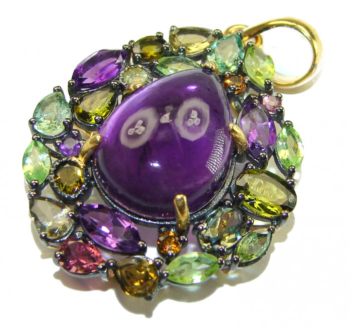 Abundance of Blessings 14.8 carat authentic Amethyst 14K Gold over .925 Sterling Silver handcrafted Pendant - photo 3