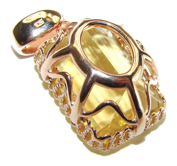 Emerald cut 10.3 carat Lemon Quartz 14K Gold over .925 Sterling Silver handcrafted pendant - photo 1