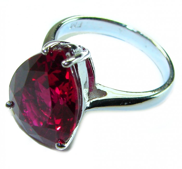 Bella Rosa authentic 10.5 carat Red Topaz .925 Silver handcrafted Cocktail Ring s. 7 3/4 - Side view of Bella Rosa 10.5 carat red topaz in .925 silver setting.