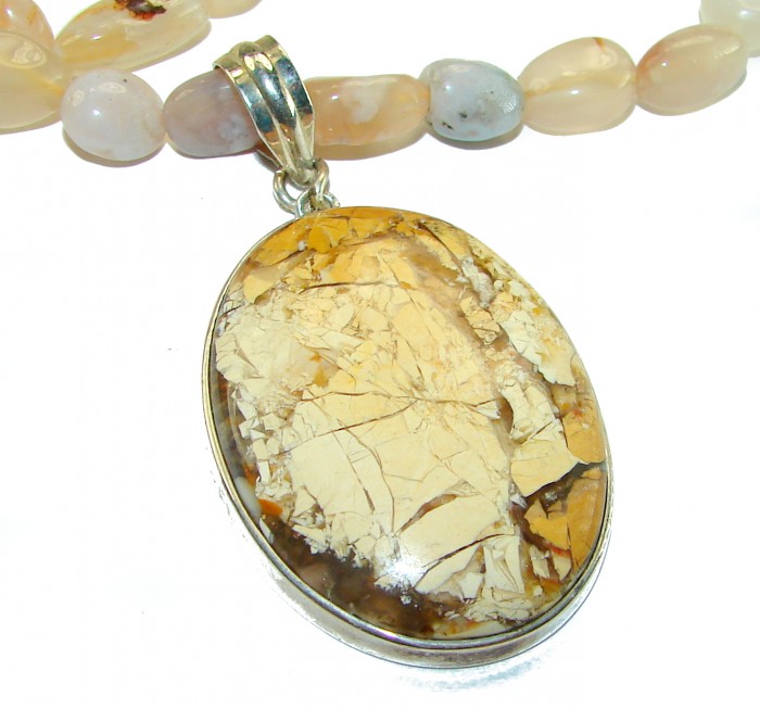 Handcrafted AAA quality Picture Jasper .925 Sterling Silver Necklace - Close-up of Picture Jasper pendant in sterling silver setting.
