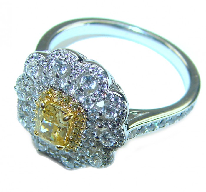 1.10 carat yellow Sapphire .925 Sterling Silver brilliantly handcrafted ring s. 7 1/4 - Yellow sapphire silver ring, stone close-up, side view.