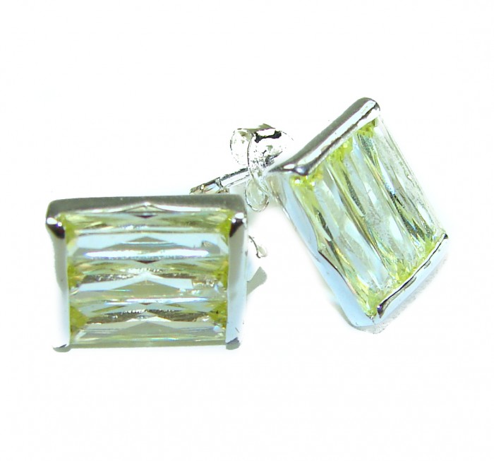 Cubic Zirconia .925 Sterling Silver handmade earrings - Rectangular Cubic Zirconia Sterling Silver earrings close-up.