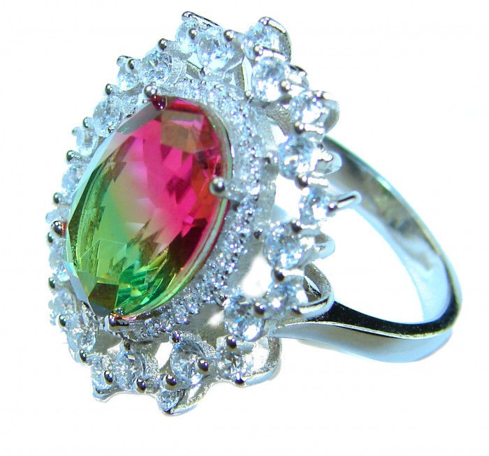 Magnificent 11.2 carat oval cut Pink Tourmaline .925 Silver handcrafted Cocktail Ring s. 8 - Side view of 11.2 carat oval pink tourmaline ring in .925 silver setting.