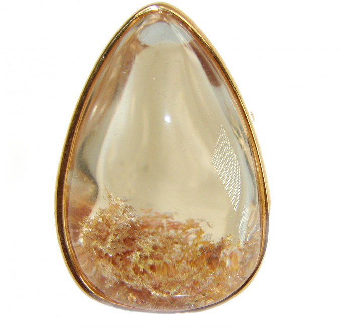 The best quality genuine 26.5 carat Phantom Quartz 18K Gold over .925 Sterling Silver handmade Statement Ring s. 8 adjustable - Close-up of 26.5 carat Phantom Quartz set in 18K gold.