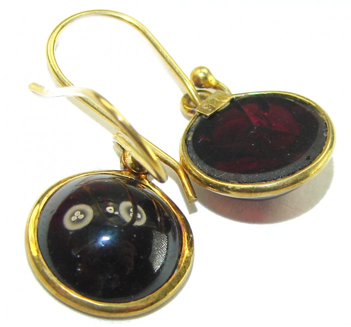 Elizabeth Authentic 8.2 carat Garnet 14K Gold over .925 Sterling Silver brilliantly handcrafted earrings - Close-up of Elizabeth Garnet earrings, 14K gold over .925 Sterling Silver.
