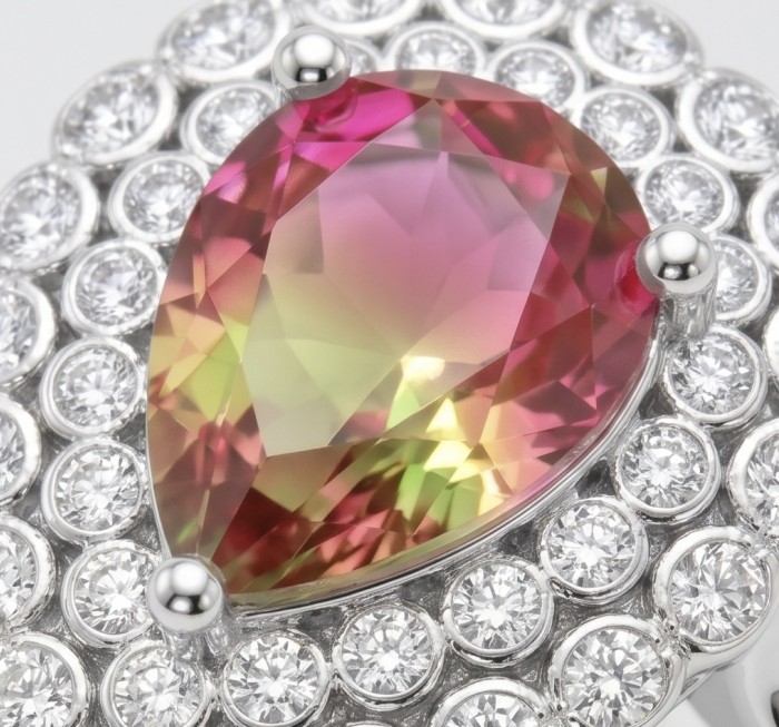6.8 carat Brazilian Tourmaline .925 Sterling Silver Perfectly handcrafted Ring s. 7 - Stone close-up of 6.8 ct Brazilian Tourmaline in .925 Sterling Silver setting.