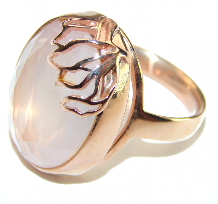 Authentic Brazilian Rose Quartz 14k Gold over .925 Sterling Silver incredible Ring size 8 1/4 - photo 2