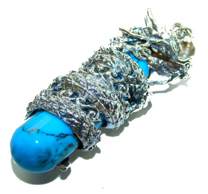 Wild Dragon Turquoise .925 Sterling Silver handmade Pendant - photo 5