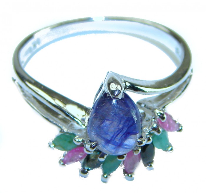 Deep Ocean 2.5 carat Sapphire .925 Sterling Silver handmade Statement Ring size 8 3/4 - photo 3