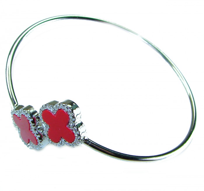 A Red four-leaf clover Coral .925 Sterling Silver handcrafted Bracelet - photo 1
