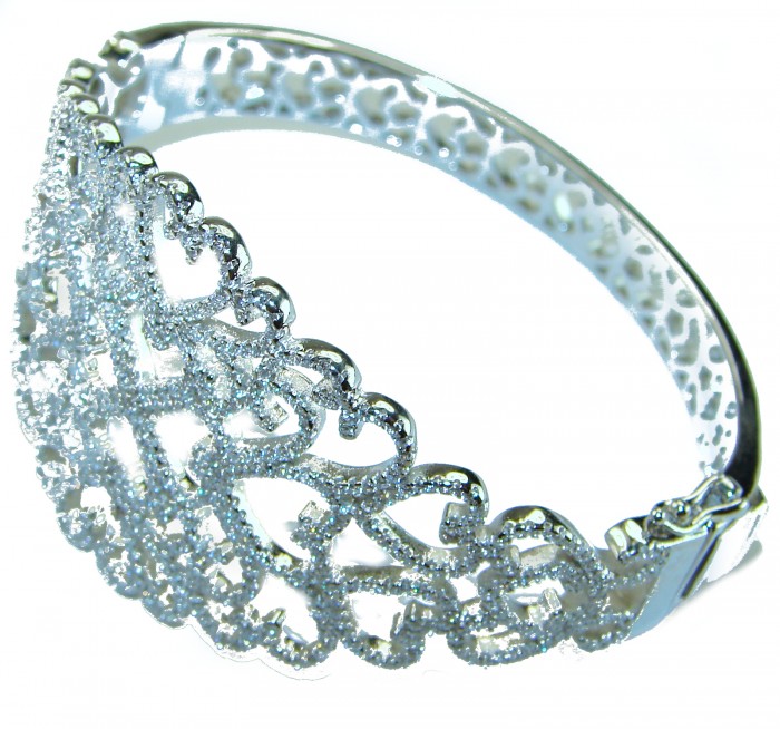 A Million Stars 28.8 carat White Sapphire .925 Sterling Silver Statement Bracelet / Cuff - Side view of A Million Stars bracelet, white sapphire, sterling silver.