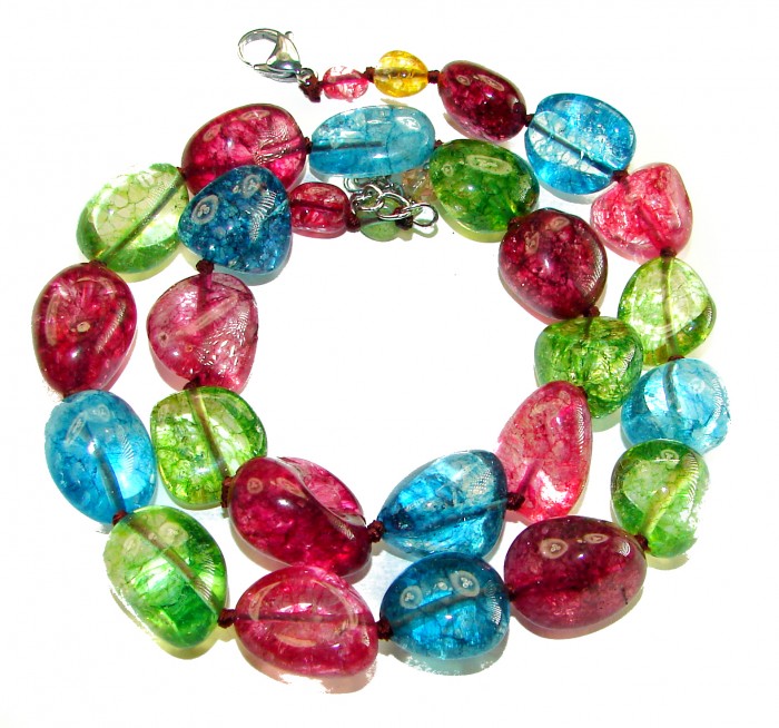 Infinity authentic 149.5 carat Brazilian Tourmaline .925 Sterling Silver handcrafted necklace - Colorful tourmaline necklace stone detail, showing clasp.