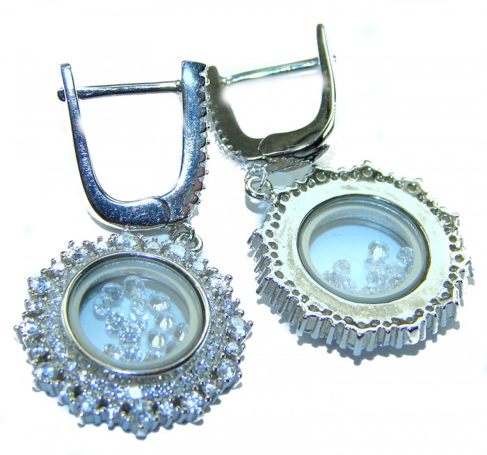Floating Memories 11.5 carat White Topaz .925 Sterling Silver Handcrafted Statement earrings - Close-up of Floating Memories earrings with white topaz and sterling silver.