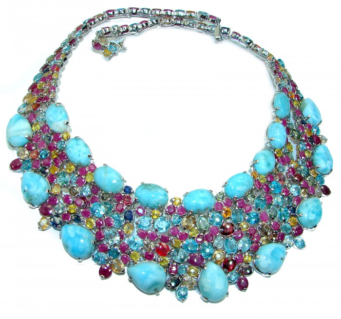 Luna authentic Larimar .925 Sterling Silver handcrafted MASSIVE STATEMENT Necklace - photo 3