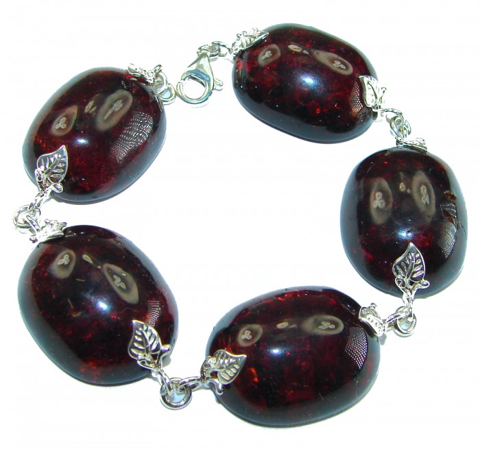 Cognac Color Beautiful Amber .925 Sterling Silver handcrafted Bracelet - photo 3