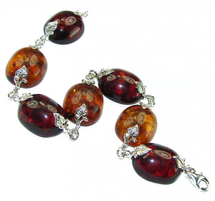 Cognac Color Beautiful Amber .925 Sterling Silver handcrafted Bracelet - photo 3