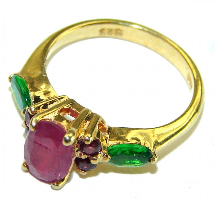 Authentic 3.3 carat Ruby Emerald 14K Gold over .925 Sterling Silver handmade Cocktail Ring s. 5 3/4 - photo 1