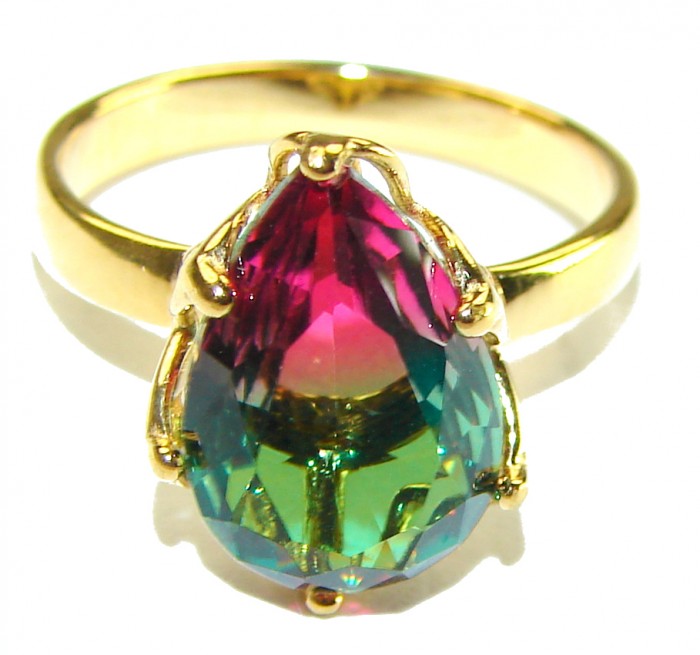 7.9 carat pear cut Brazilian Tourmaline 14K Gold over .925 Sterling Silver Perfectly handcrafted Ring s. 8 - photo 2