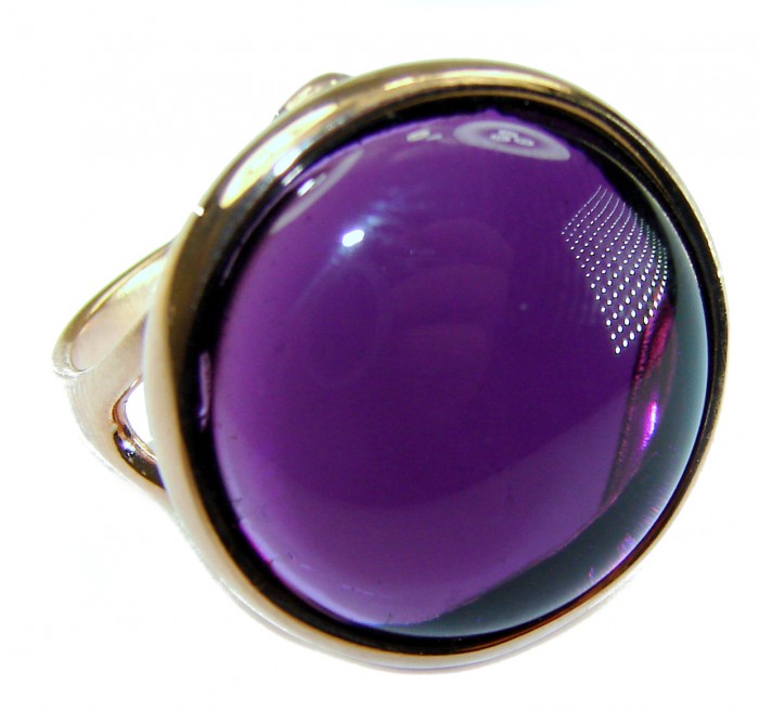 Purple Full Moon Amethyst 14K Gold over .925 Sterling Silver Handcrafted Large Ring size 8 3/4 - Purple Full Moon Amethyst ring stone close-up, 14K Gold over Sterling Silver.