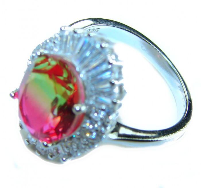 Magnificent 11.2 carat oval cut Pink Tourmaline .925 Silver handcrafted Cocktail Ring s. 7 3/4 - Side view of an 11.2 carat oval cut pink tourmaline in .925 silver ring