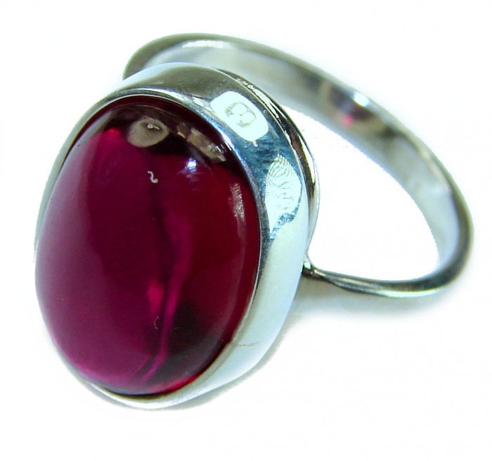Bella Rosa Genuine 10.5 CARAT Star Ruby .925 Sterling Silver Large Statement Ring size 8 1/4 - Close-up of Bella Rosa 10.5 carat star ruby ring in sterling silver.