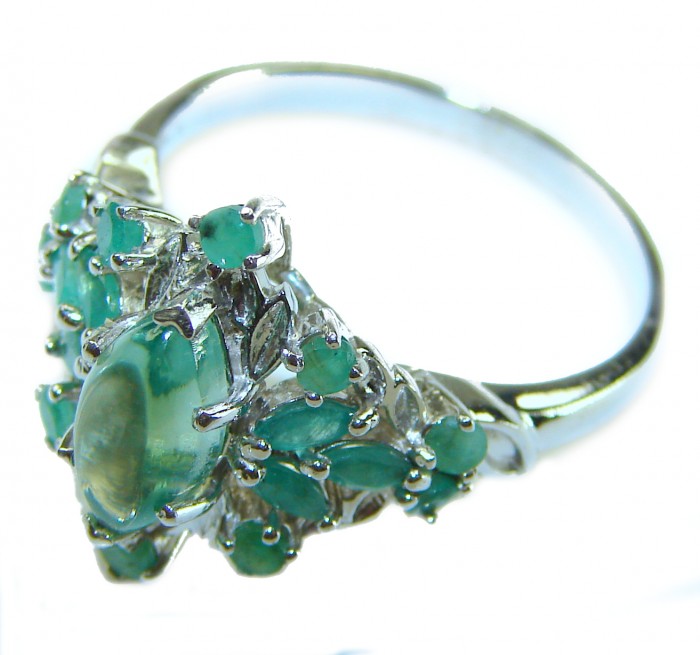 Emily 6.8 carat Swiss Aquamarine Emerald .925 Sterling Silver handmade Statement Ring size 9 1/4 - Side view of Emily 6.8 carat Swiss Aquamarine Emerald ring in sterling silver.