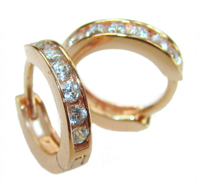 0.5 carat Cute .925 Sterling Silver dipped in Rose Gold handmade Hoop Earrings - Rose gold hoop earrings with stone close-up, sterling silver base