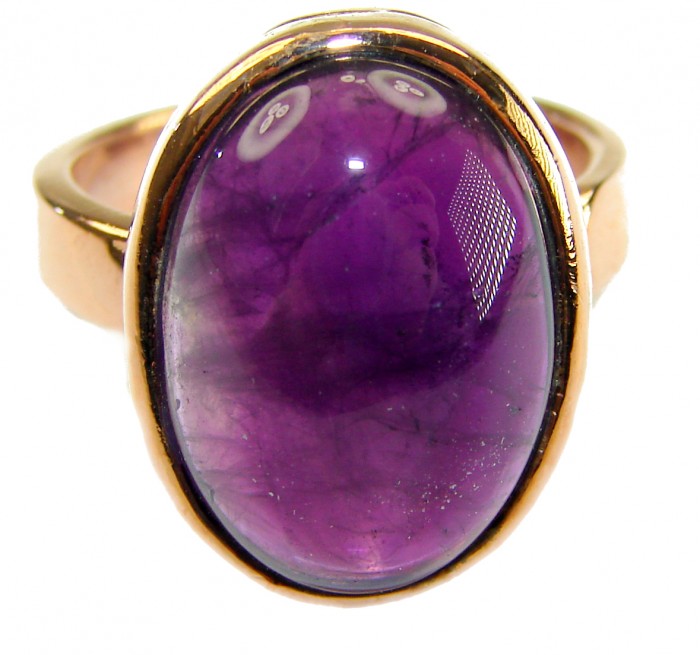 Top quality 16.2 carat Amethyst .925 Sterling Silver dipped in 18K Gold Handcrafted Large Ring size 7 3/4 - Close-up of oval amethyst ring in sterling silver setting.