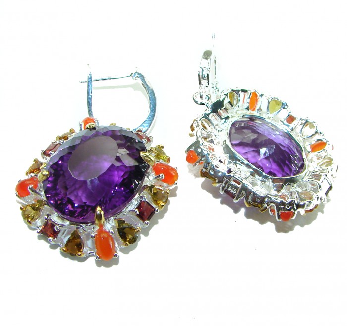 Beatrice - Dramatic design 36.8 carat Amethyst .925 Sterling Silver Handcrafted Statement earrings - photo 1