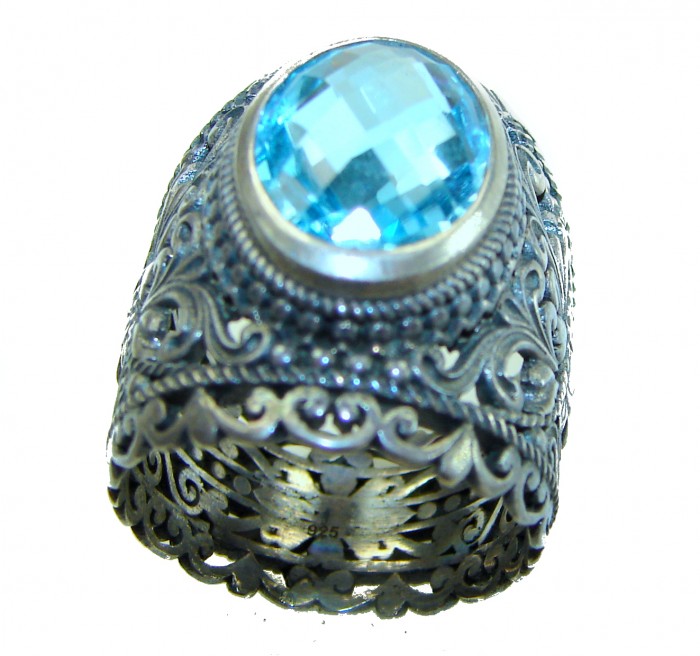 Vintage Style Blue Beauty 11.5 carat Blue Swiss Topaz .925 Sterling Silver handcrafted Ring size 7 3/4 - photo 3
