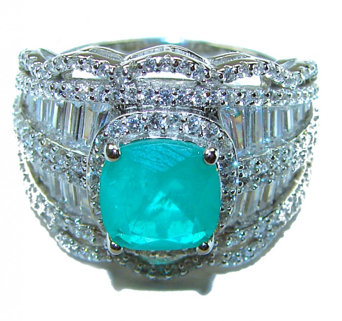 Luxurious oval Cut 4.5 ctw Paraiba Tourmaline .925 Sterling Silver handcrafted Statement Ring size 8 - photo 4