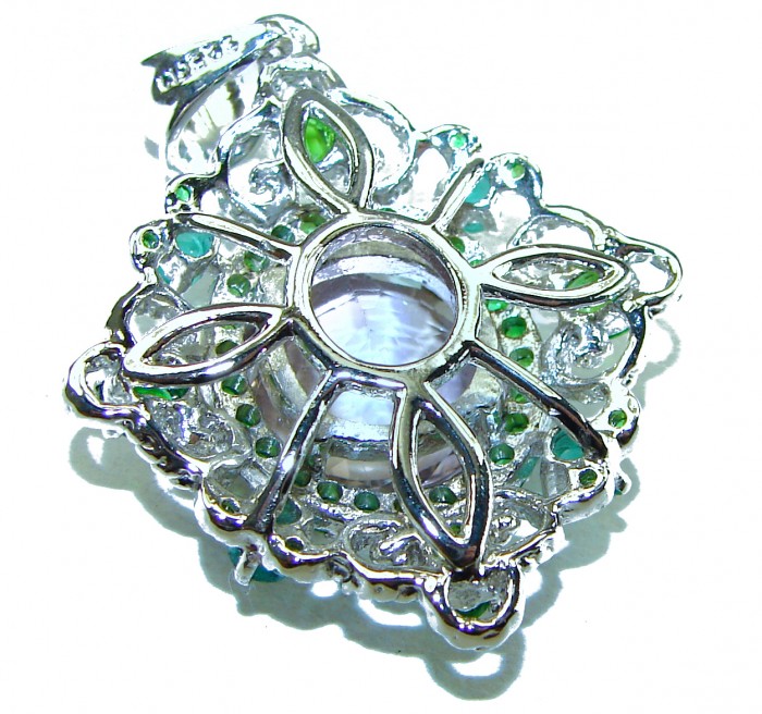 Celtic Spirit authentic 9.5 carat Amethyst Emerald Chrome Diopside .925 Sterling Silver handcrafted Statement Pendant - photo 1