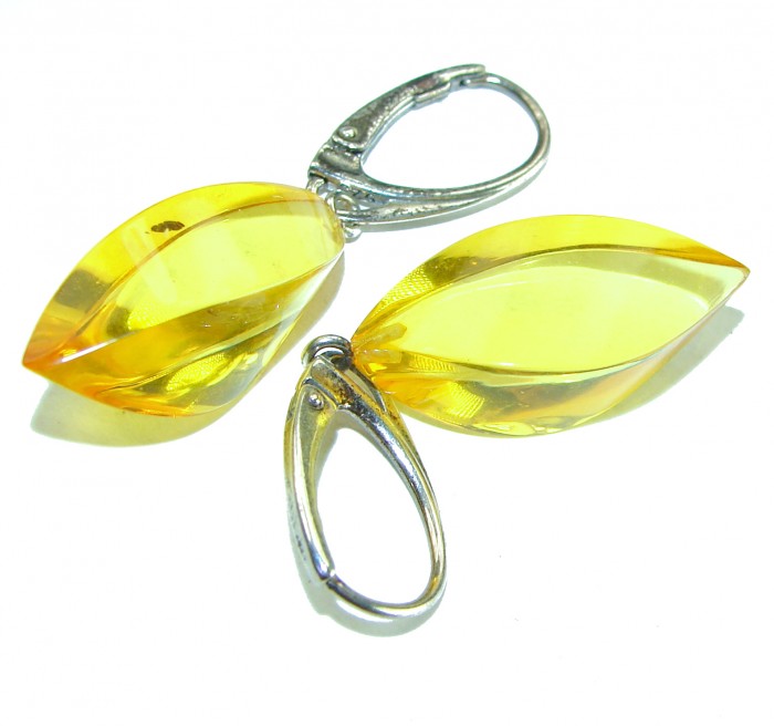 Faceted authentic 22.2 carat Golden Baltic Amber .925 Sterling Silver Earrings - photo 1