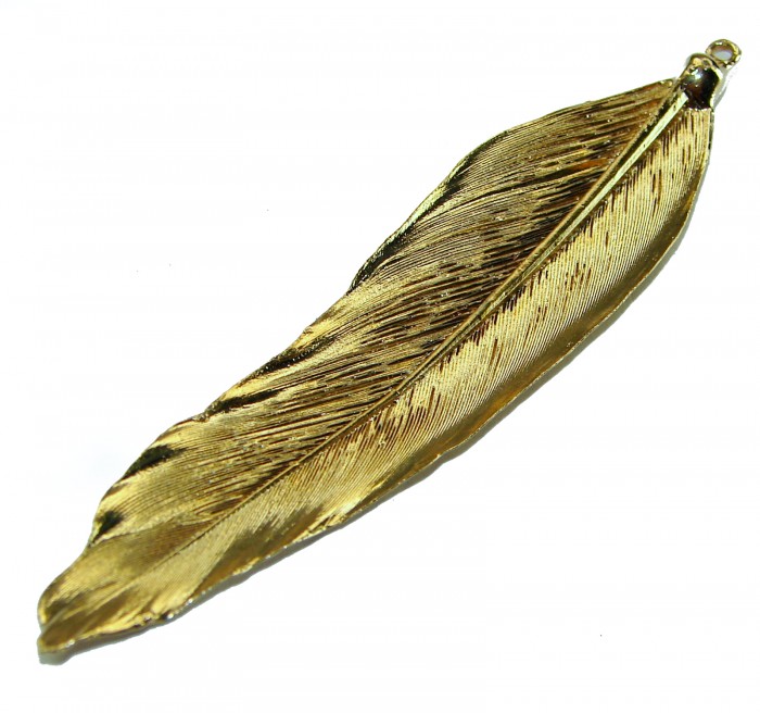 Stylish REAL Leaf dipped in copper .925 Sterling Silver and Copper Pendant - Gold-dipped leaf pendant, top view, .925 sterling silver bale.
