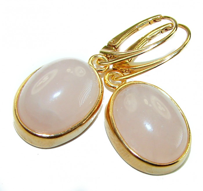 authentic 10.2 carat Rose Quartz 14K Gold over .925 Silver handcrafted Statement earrings - Rose Quartz earrings, 14K Gold over Silver, side view.