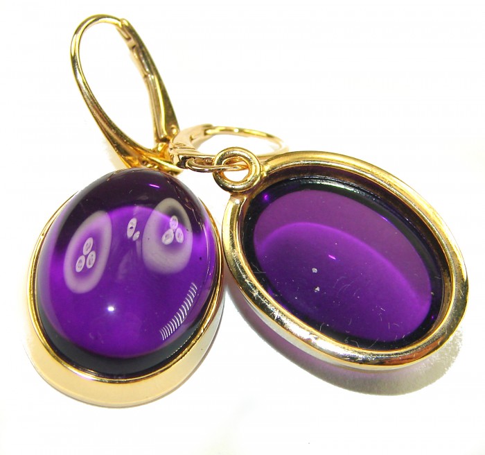 Lavender Beauty authentic 16.2 carat Amethyst 14K Gold over .925 Sterling Silver handcrafted earrings - Close-up of Lavender Beauty 16.2 carat Amethyst earrings in 14K gold.