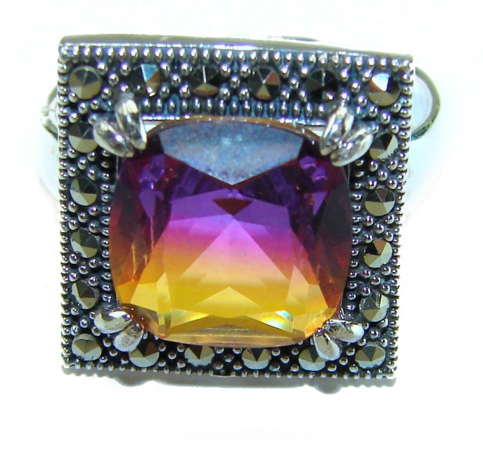 7.5 carat Ametrine Marcasite .925 Sterling Silver HANDCRAFTED Ring s. 7 - Close-up of 7.5 carat Ametrine Marcasite .925 Sterling Silver ring