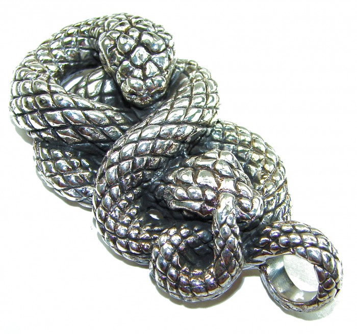 Boa Snake Marcasite .925 Sterling Silver Bali made Pendant - Sterling silver snake pendant, top view, showcasing intricate scales.