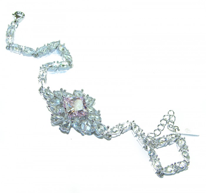 Isabella - Light Pastel 15.9 carat Kunzite .925 Sterling Silver handmade Bracelet - Elegant sterling silver bracelet with kunzite, top view.