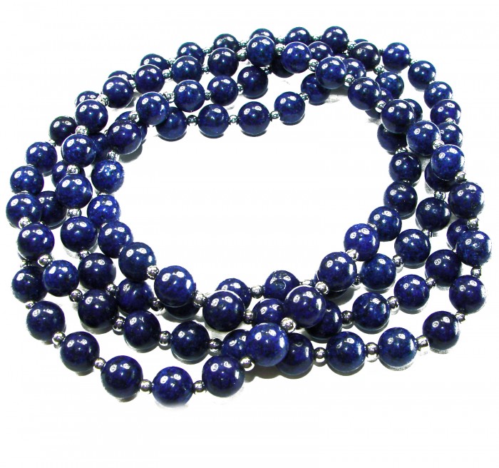 Boho Style 105.2 grams Lapis Lazuli .925 Sterling Silver handmade necklace - Lapis Lazuli and Silver Boho Necklace, top view