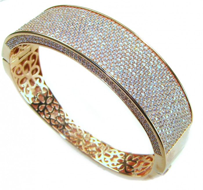 Tiffany Genuine 36.5 carat White Topaz Rose Gold over .925 Sterling Silver handcrafted Statement bracelet - Rose gold bracelet with white topaz, angled view showing exterior design.