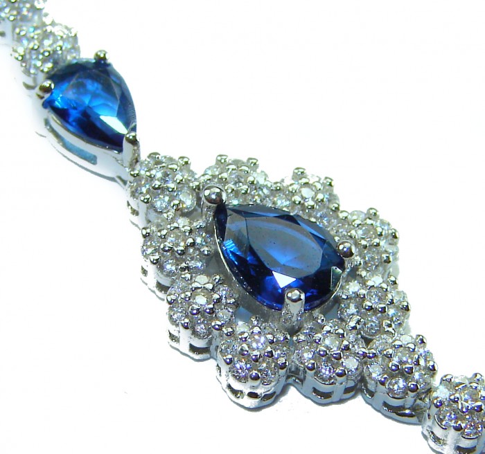 Born to Glam 4.2 carat natural Sapphire .925 Sterling Silver Perfectly handcrafted Statement Bracelet - Close-up of Born to Glam sapphire and sterling silver jewelry piece