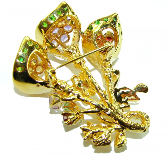 Summer Breeze Precious Multigem .925 Sterling Silver .925 Sterling Silver dipped in 18K Gold Pendant Brooch - Back view of Summer Breeze Multigem Sterling Silver brooch clasp detail