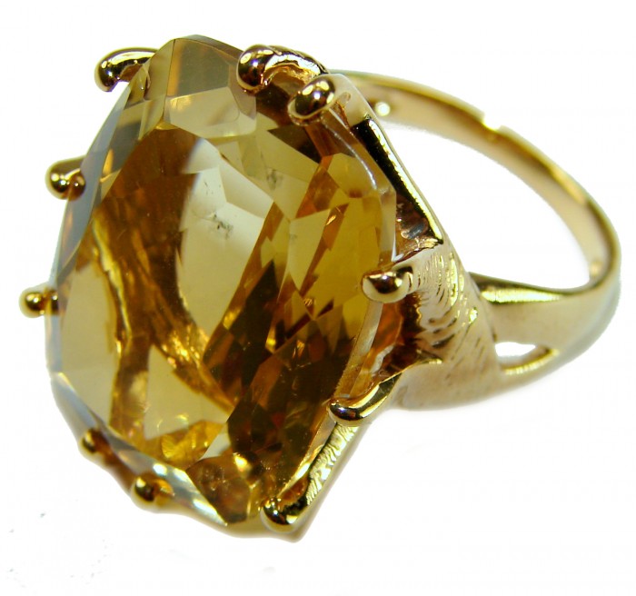 22.8 carat Genuine Heliodor 18K Gold over .925 Sterling Silver handcrafted ring size 6 1/4 - Close-up of 22.8 carat Heliodor ring in 18K gold over sterling silver