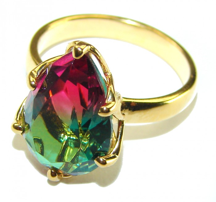 Brazilian Tourmaline 18K Gold over .925 Sterling Silver Perfectly handcrafted Ring s. 6 3/4 - photo 1